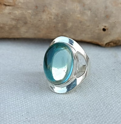 Aquamarine  925 Sterling Silver Wide Band& Statement Ring Handmade Ring All Size