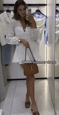 ZARA Oyster White Embroidered Eyelet Mini Dress 2786/972 ZARA Oyster White Embroidered Eyelet Mini Dress 2786/972
