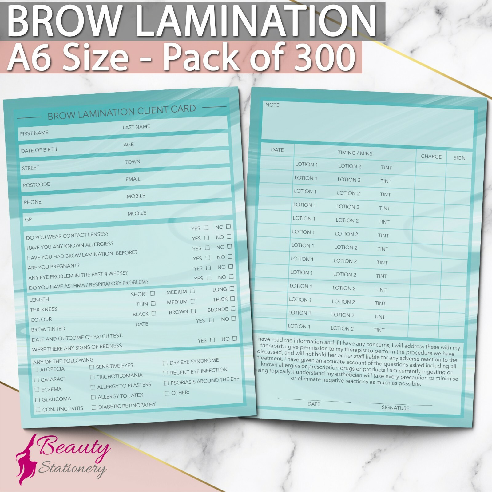 Brow Lamination Client Record Card Consultation Form PREMIUM Salon x300