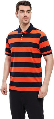 Men's Striped TShirt Pique Polo Veboon Size Red Blue White Navy Yellow Green - Picture 21 of 24