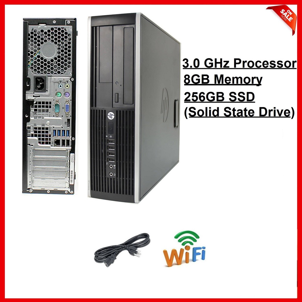 HP Elite 8200 PC Desktop WIFI Intel 3.00GHz 8GB RAM 256GB SSD w 