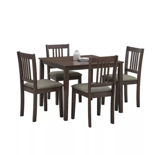 5 Piece Dining Set, Square Kitchen Table & 4 Upholstered Chairs for Saving Space