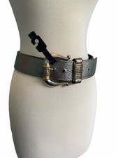 Small Leather Belt Wide Metallic Silver with Hints of Color Snakeskin Textured