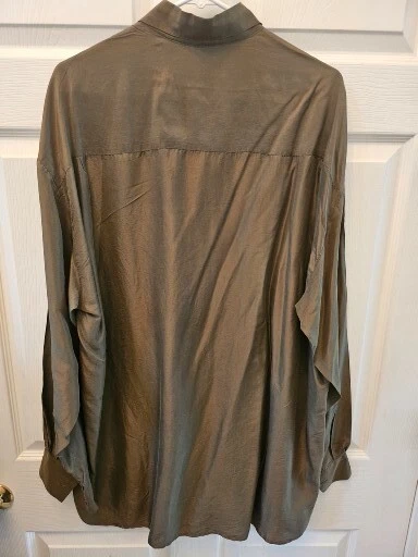 Camisa vintage años 80 para hombre 100 % seda club abotonada verde oliva talla grande Foto 4 de 4