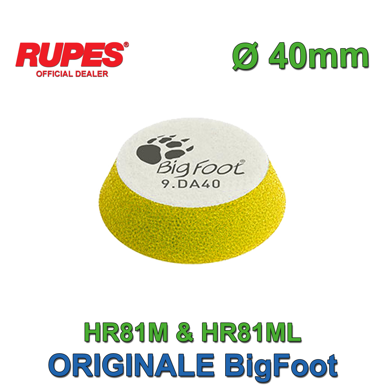Tampone Spugna 6 Pz Lucidatura Auto Ø 40mm GIALLO Fine RUPES Velcrato 9.DA40M/6