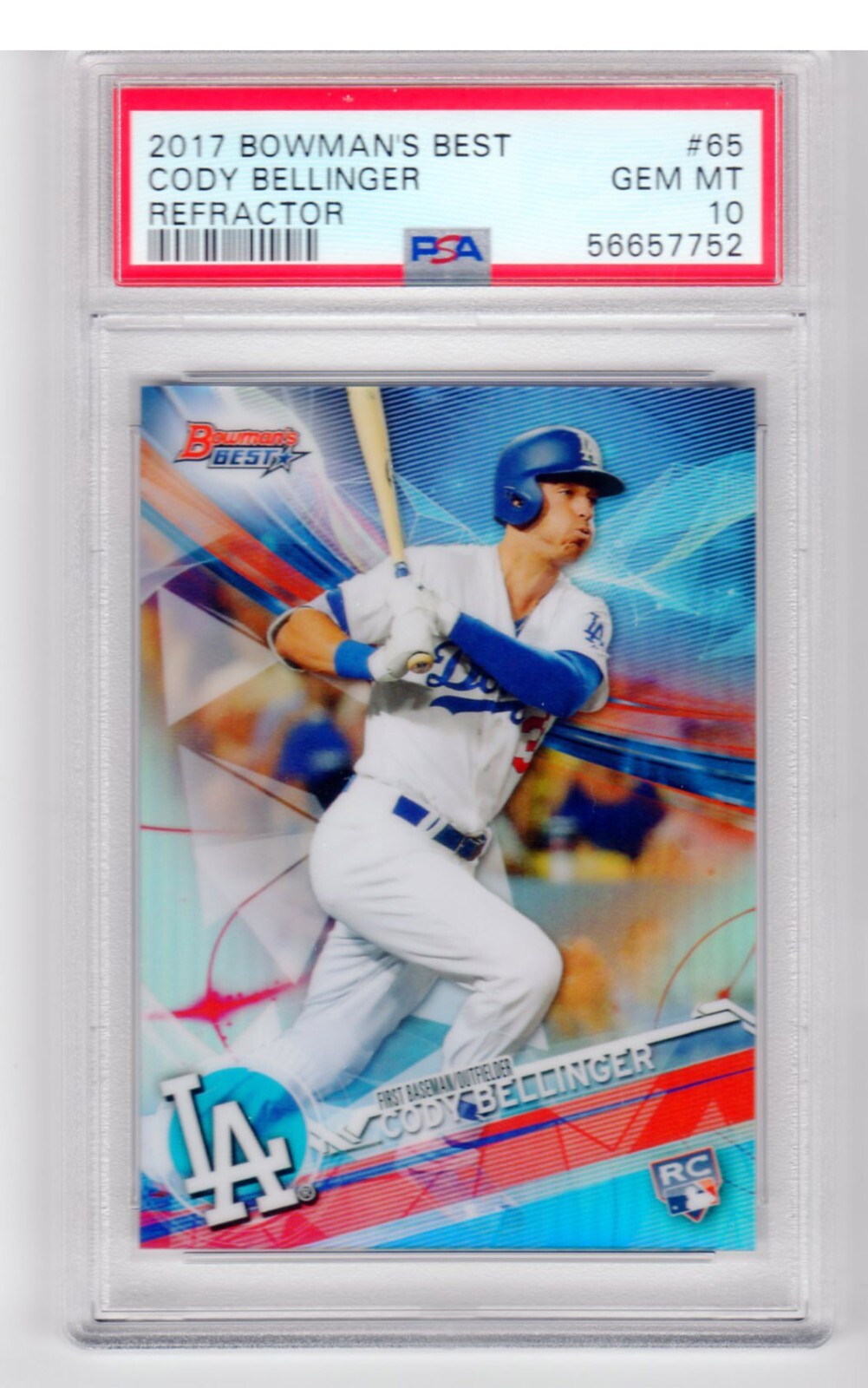 2017 Bowman's Best #65 Cody Bellinger Rookie RC Refractor PSA 10