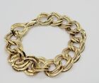 Monet Bracelet Gold Tone Double Ring Chain Link Signed 7 in Chunky