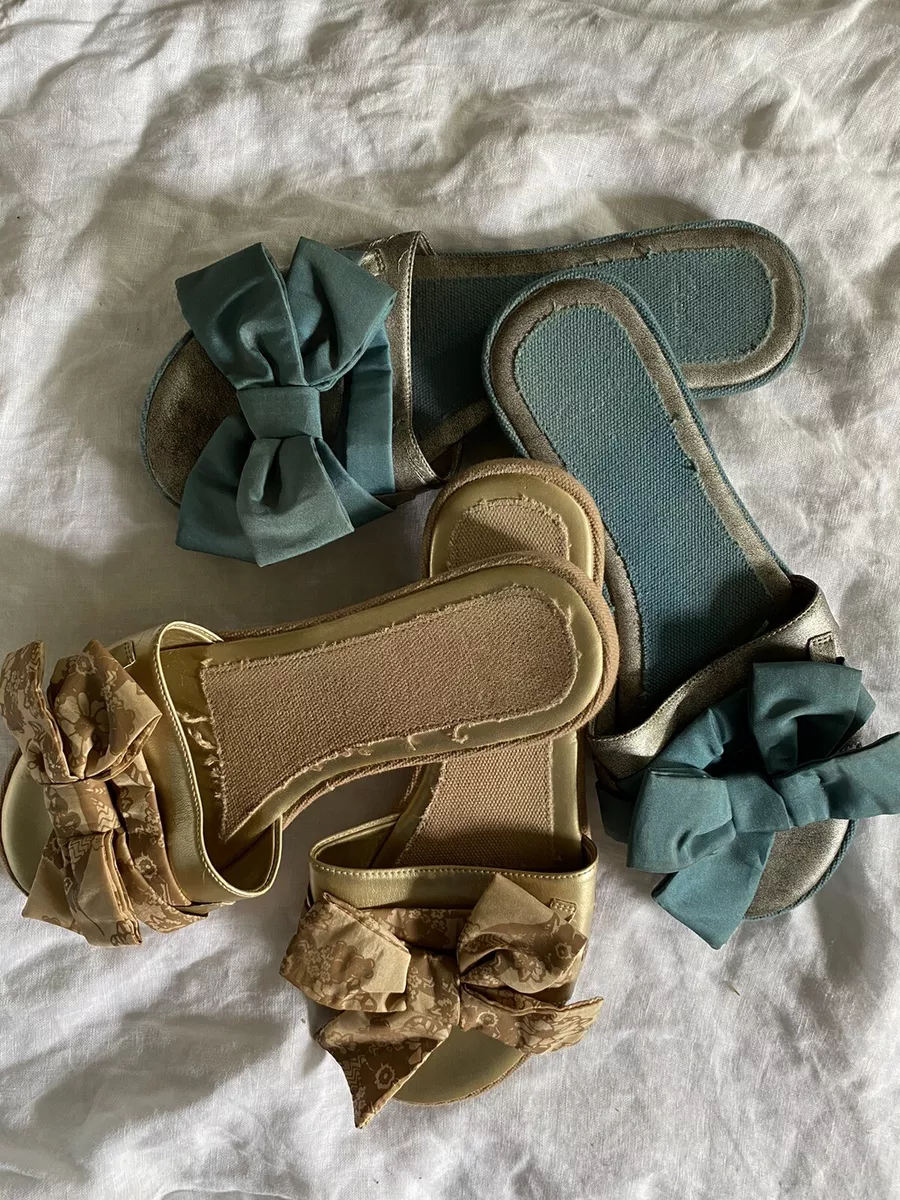 Clarks gold slider slip on bow flat sandals matching teal sandals lot size 7