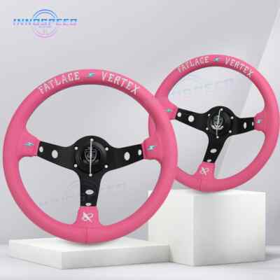 13inch Vertex Embroidery Pink Leather Steering Wheel Deep Corn JDM