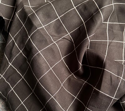 Yarn-Dyed Linen Large Windowpane in Black/White Medium Weight 58  Wide BTY