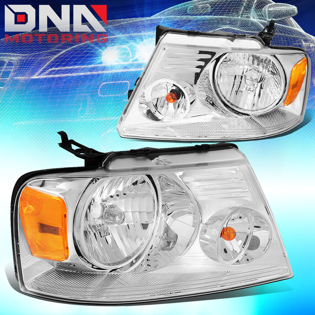 For 2004-2008 Ford F150 Lincoln Mark LT Pair Headlight Headlamps OE Style Chrome