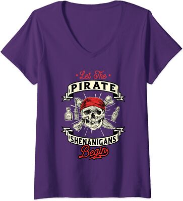 Let The Pirate Shenanigans Begin Freebooter Gift Ladies' V-Neck Tshirt
