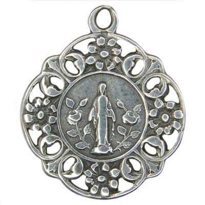 BLESSED VIRGIN MARY WITH ROSES Medal, silver, cast from c. 1890 French ...