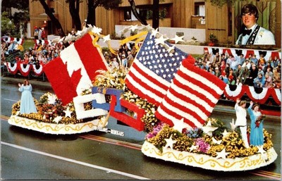1982 Friends Forever Odd Fellow-Rebekah Rose Parade Float Flags Postcard UNP VTG