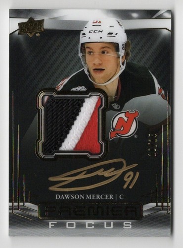 2022-23 Upper Deck Premier Focus Auto Patch Autograph Gold Dawson Mercer 10/15