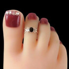 Women's Adjustable 925 Silver Simulated Black Onyx Toe Ring Foot Jewelry