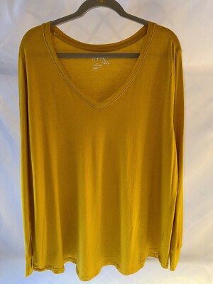 Terra  & Sky Long Sleeve Shirt V Neck Musterd Yellow 1X