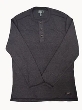 G.H. Bass & Co. Men's  Long Sleeve Henley Waffle Shirt Black Heather