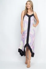 Black Pink and Lilac Tie Dye Maxi Dress Sundress Size Small Summer Travel 