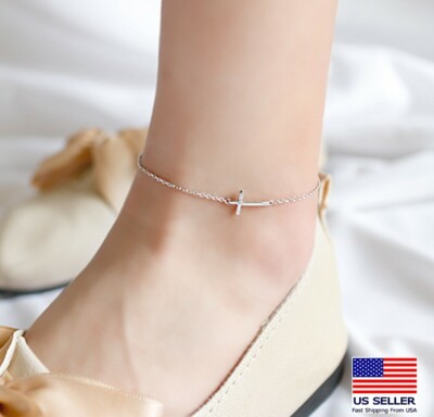 Fashion Women Jewelry Anklet Bracelet Simple Jesus Cross Ankle Chain 0648 