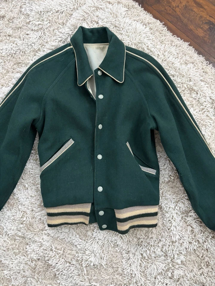 Vintage Varsity Letterman Dark Green Jacket - Image 2 of 4
