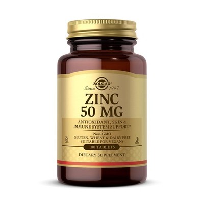 Solgar Zinc 50 mg, 100 Tablets - for Healthy Skin, 100 Count (Pack of 1) 