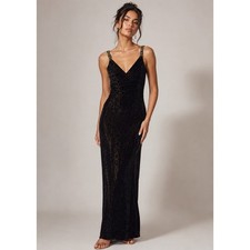 Vintage Scott McClintock Brown Leopard Maxi Dress Womens 6 Formal Glitter Y2K