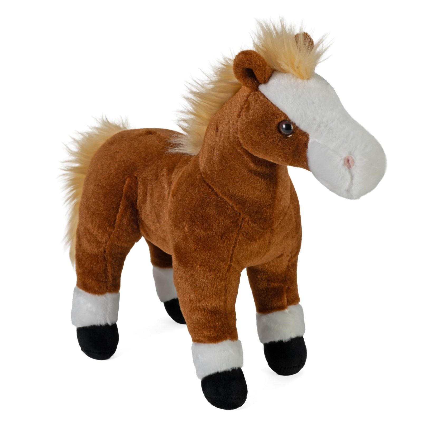 Peluche cheval brun debout 30 cm pour développer l'imaginaire des petits