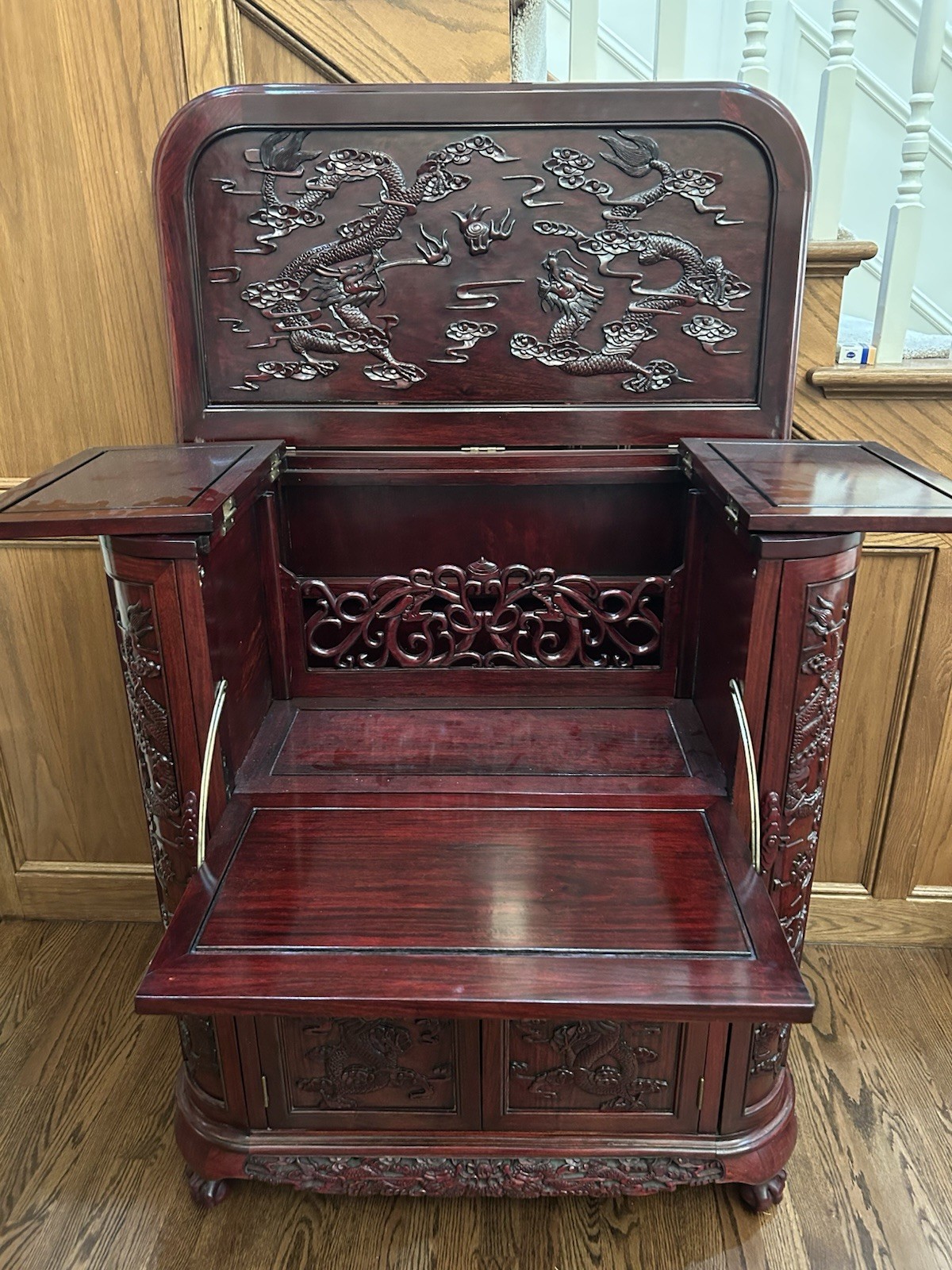 20th Century Chinese Hand Carved Wooden Liquor Cabinet Bar
