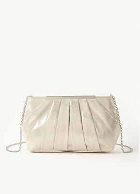 Azazie Metallic Pleated Champagne Clutch with Detachable Chain Strap