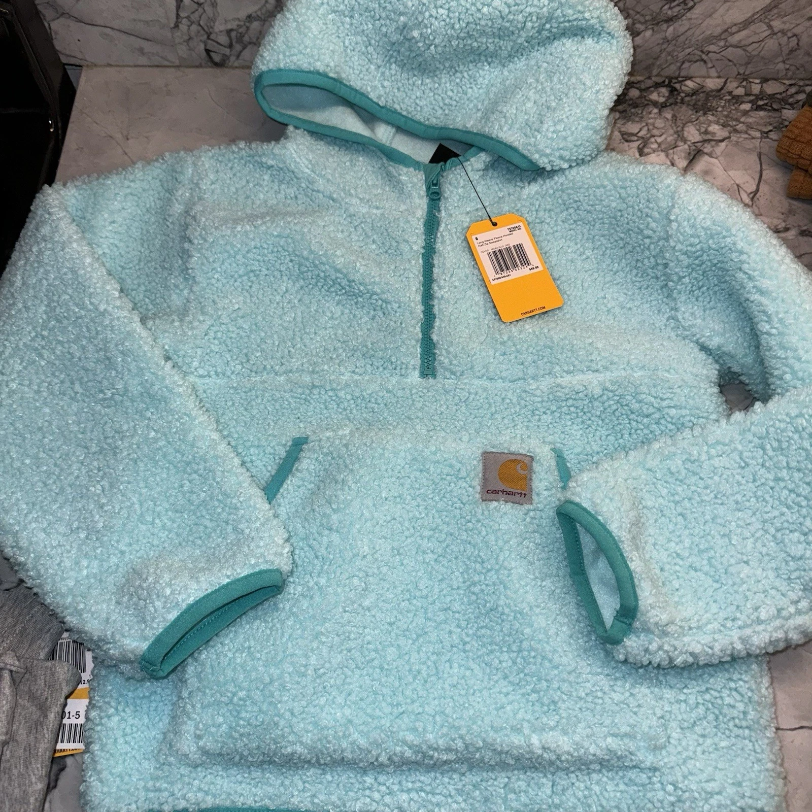 Carhartt Girls Half Zip Sherpa Fleece Hooded Pullover NEW Blue