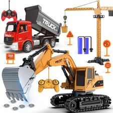 Leopmase Remote Control Excavator and Dump Truck Toy Set - RC Excavator and Dump