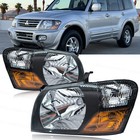 Pair LH+RH Black Head Lights For Mitsubishi Pajero NP NM 2002-2006 Lamp