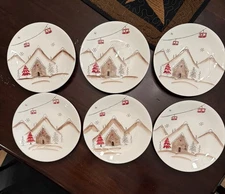 Potter's Studio Winter Ski Lodge Scene Plates Set of 6 Holiday Decor