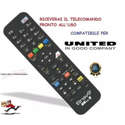 Telecomando ARKAIA Per United DVBH2000, Ricambio Senza Programmazione, Infrarossi, 2 Anni Di Garanzia