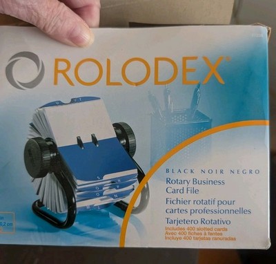 New Rolodex Open Rotary Business Card File Black 2 5/8'' x 4'' includes 200 cards
