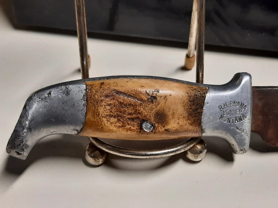 Vtg R.H. Ruana Bonner Montana Knife with Original Sheath M STAMP 4” Fixed Blade - Image 3 of 4