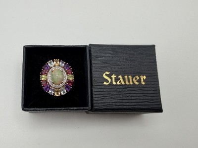 STAUER Gem Of Africa Ethiopian Opal Rainbow Gemstones Halo Ring Size 7.5