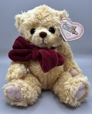 Vintage Enesco Cherished Teddies Tan Bear Plush Stuffed Bear Maroon Bow Tag