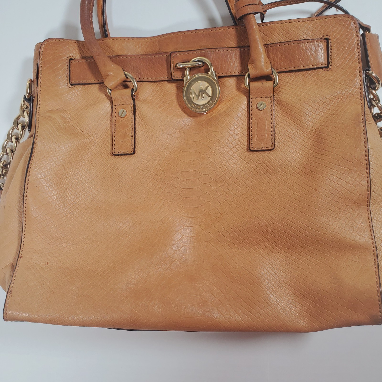 Michael Kors Hamilton Tote Brown Python Embossed … - image 13