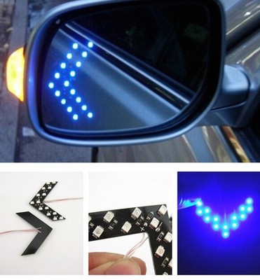 2x Blue 14-SMD LED Arrow Panels for Car Side Mirror Turn Signal Indicator LightA