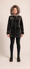 Blue Duck Shearling Coat Natural Blue Fox Fur Hood USA Made Small