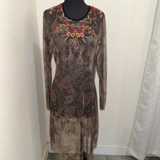 Johnny Was NWT Biya Burnette Mesh Top Embroidered Dress, Boho Chic, Size L