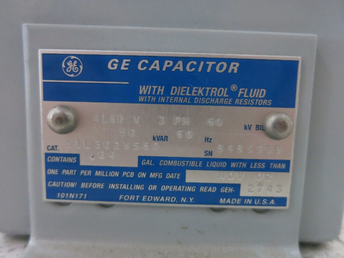 GE 51L302WS60 50 kVAR 4160V Dielektrol Capacitor w/ CLC