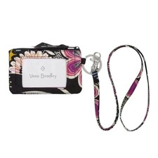 Lot 2 Vera Bradley Factory Style Zip ID Case Lanyard Signature Cotton