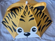 Girls Tiger Animal Print Umbrella with Ears Yellow Black White Cartoon
