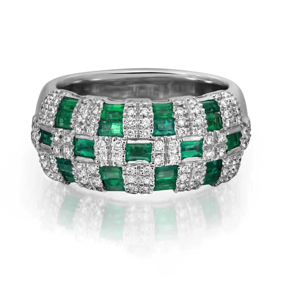 Damiani Emerald 1.06ctw & Diamond 0.53ctw Cocktail Band Ring 18K White Gold