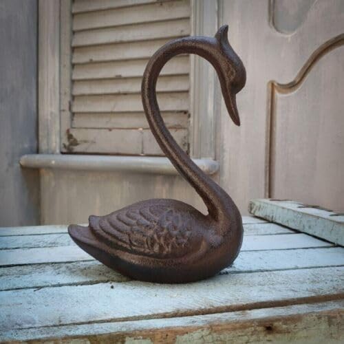 Cast Iron Brown Swan Ornament Garden Outdoor Lawn Patio Indoor Vintage Sculpture