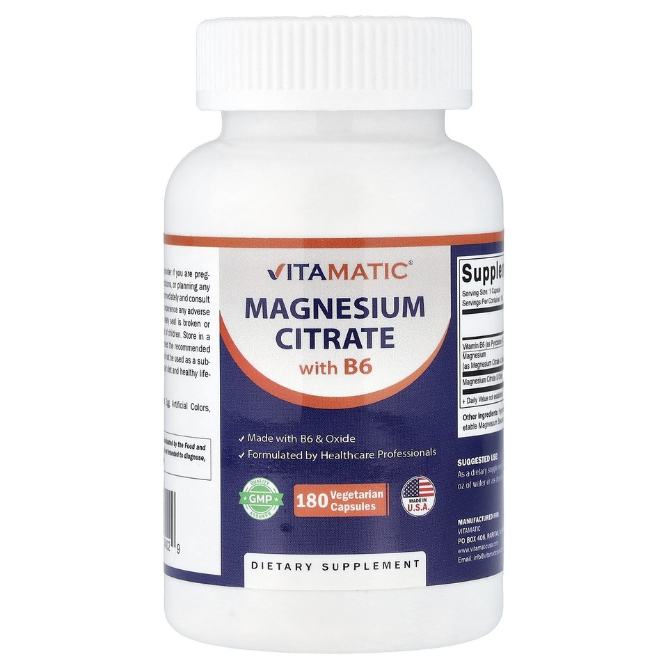 Magnesium Citrate with B6, 180 Vegetarian Capsules