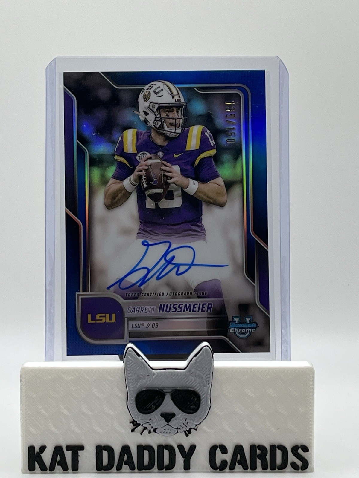 2025 Bowman University Chrome Garrett Nussmeier Blue Auto /150 #BCA-GN LSU